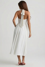 Oh Polly Orlena robe midi blanche boutonnée crêpe