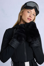 Oh Polly Bo+Tee Faux-Fur Gants noir fausse fourrure