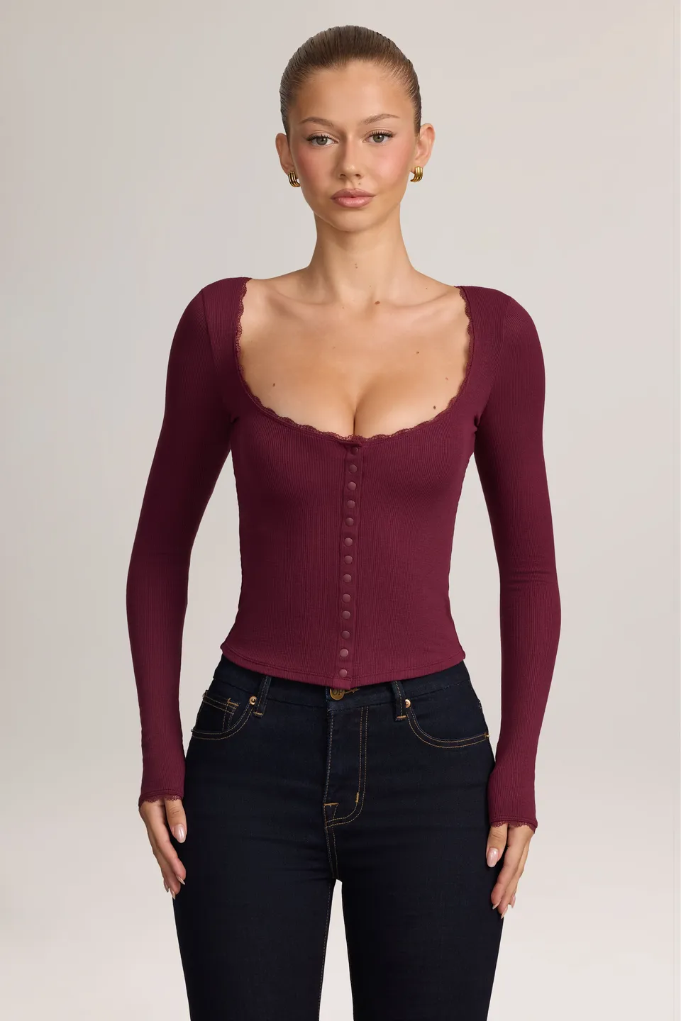 Oh Polly Nalah cardigan modal dentelle maroon red S