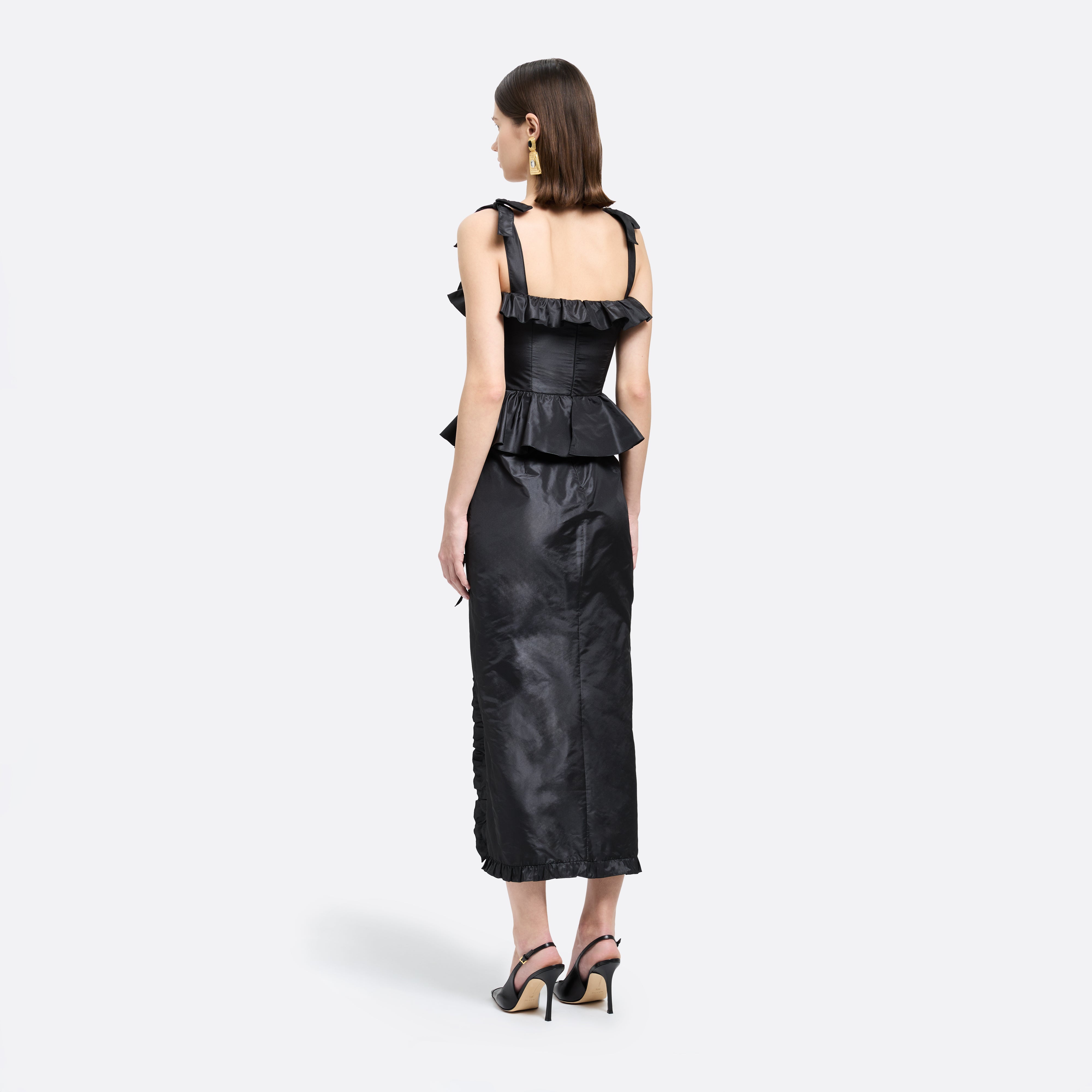Alessandra Rich Silk Taffeta Midi Dress robe noire 36-46