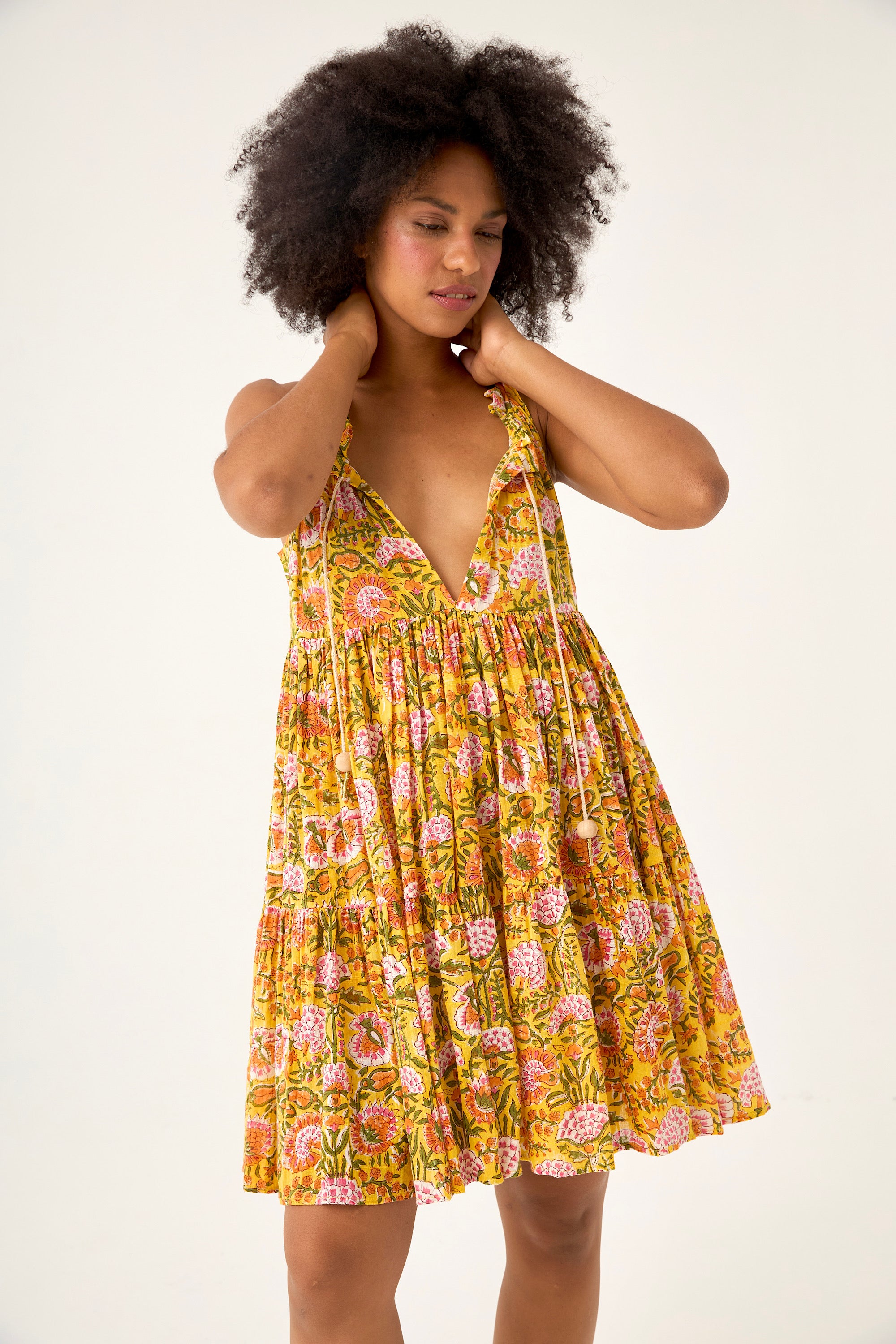 Chicosoleil Robe Ashlee gypsy batik jaune ocre coton