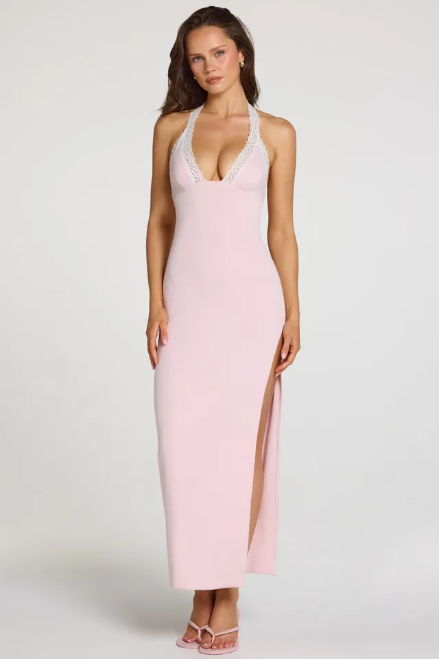 Oh Polly Dahlia 16096 maxi robe rose modal dentelle