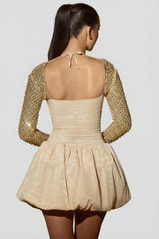Oh Polly Embellished robe mini dorée jupe boule perles