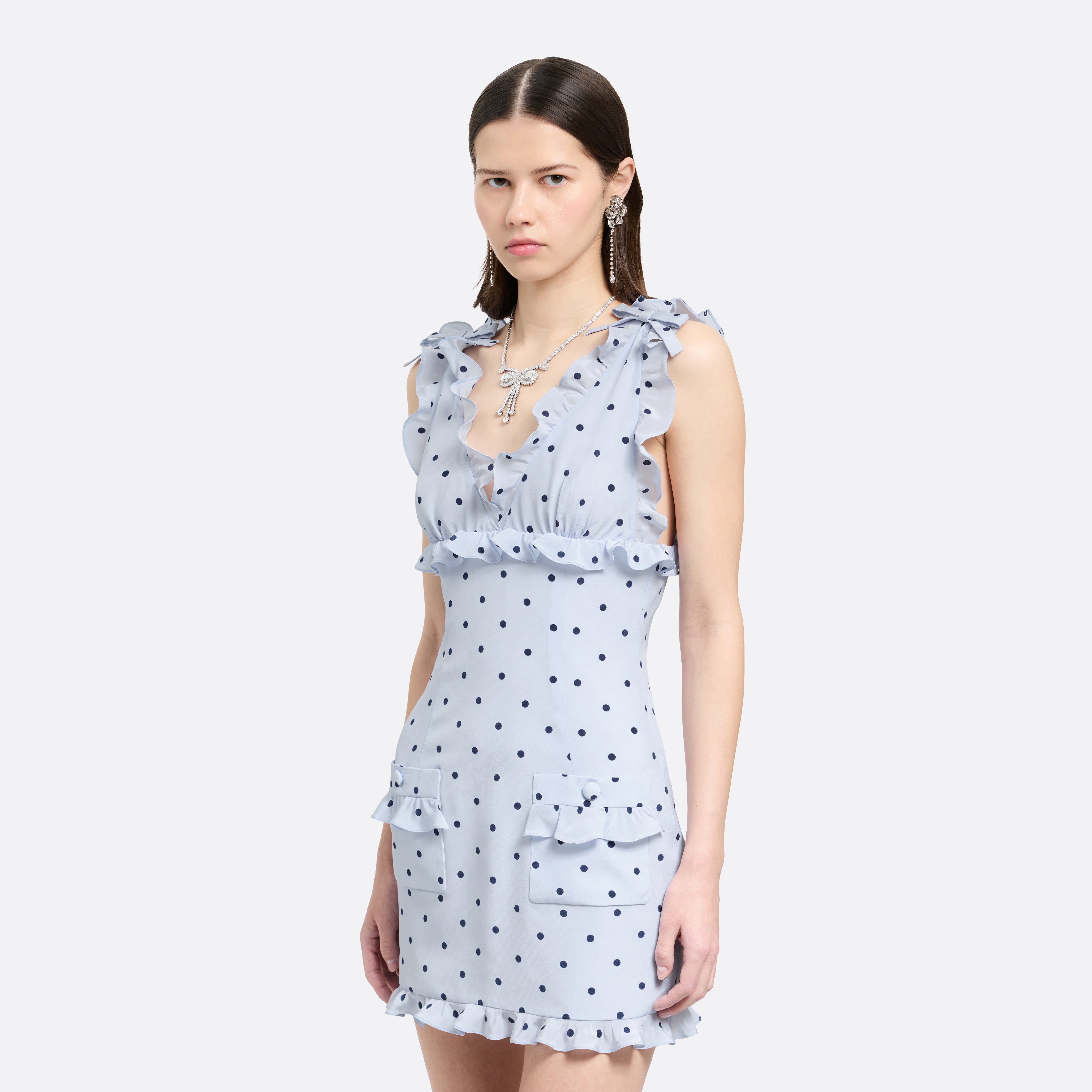 Alessandra Rich Polka-Dot Silk Mini Dress robe bleu pois 36-46