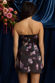 Oh Polly Liliosa Mini Robe Bustier Noir Fleurs