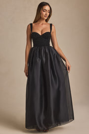 Oh Polly Delancey Robe Corset Noire Maxi Perles