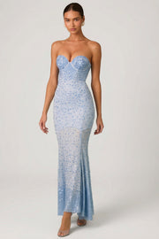 Oh Polly Vesna robe longue bleu ciel sequins sirène