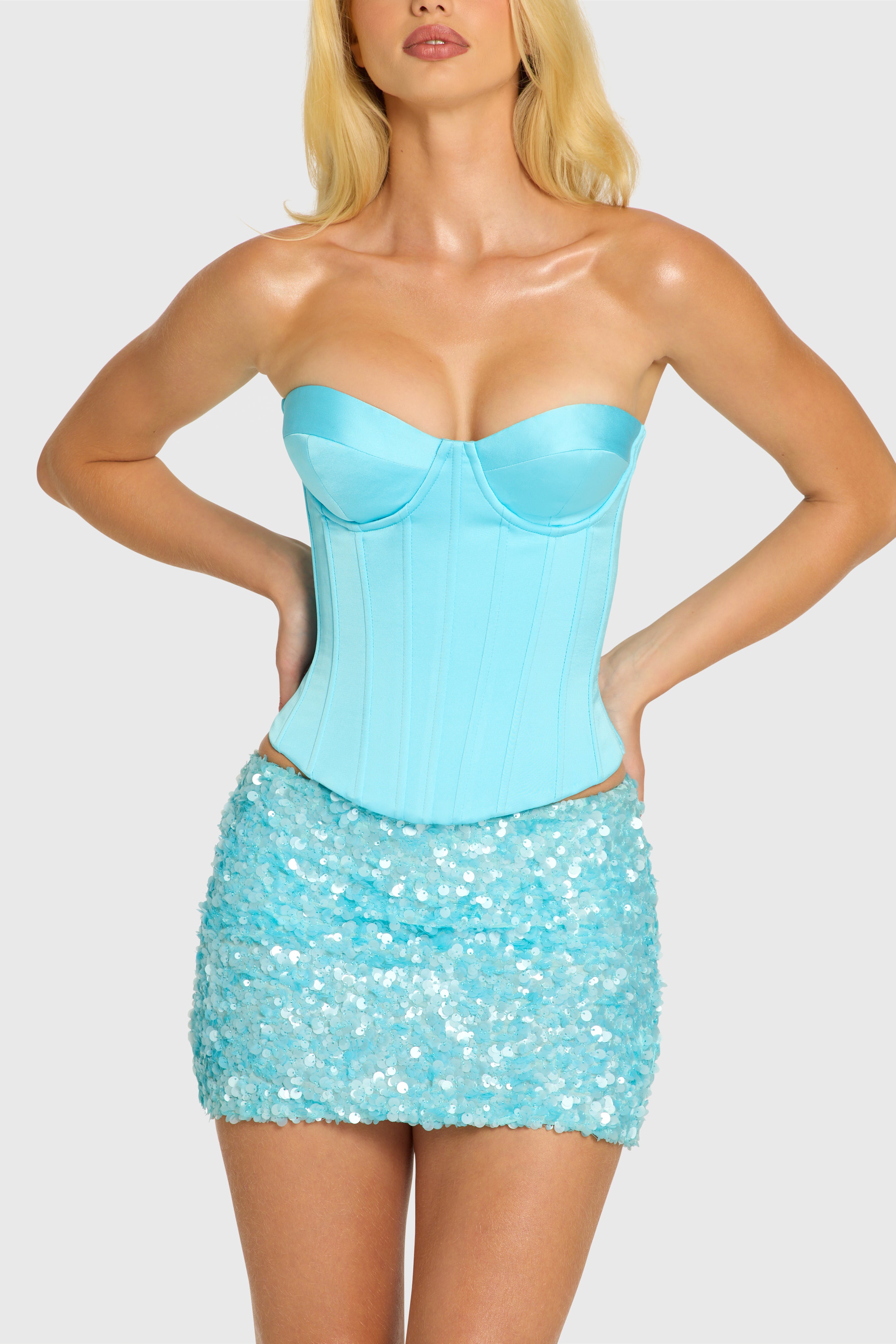 Oh Polly Araminta Top Corset Satin à laçage aquamarine