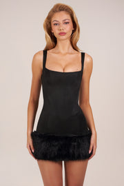 Oh Polly Rixelle Mini Robe noire satin corset col carré