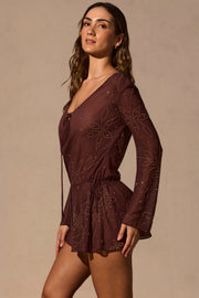 Oh Polly Meilani robe mini marron espresso manches longues