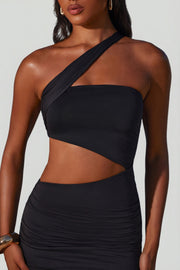 Oh Polly Dresses Suvi robe maxi noire fendue asymétrique