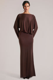 Oh Polly Dresses 15917 robe maxi marron chocolat drapée