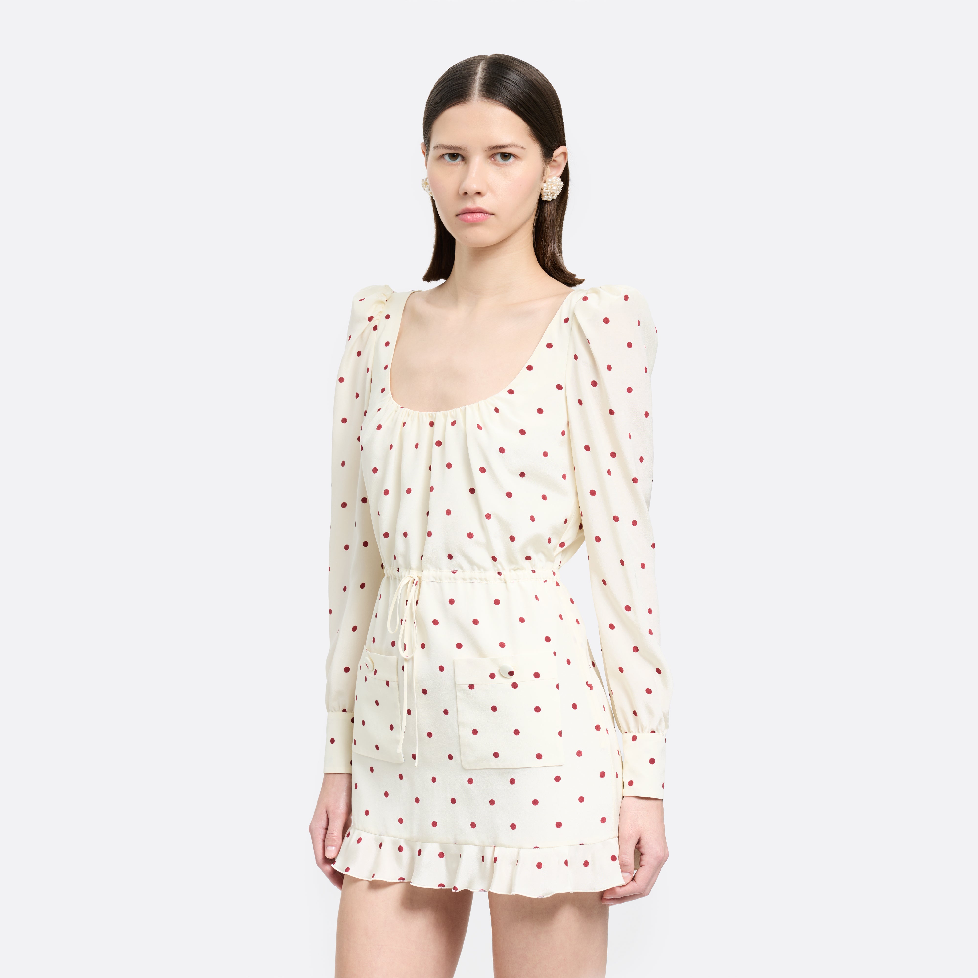 Alessandra Rich Polka-Dot Silk Mini Dress robe crème bordeaux 36-46