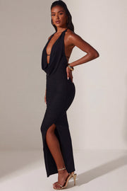 Oh Polly Mariposa 7284 Robe longue noire jersey décolleté
