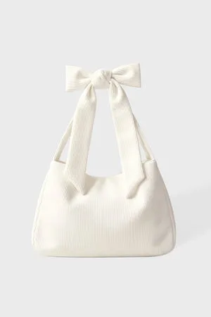 Bo+Tee Corduroy tote bag ivoire en velours côtelé à noeud