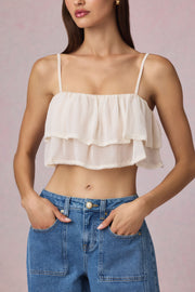 Oh Polly Lacie caraco cropped ivoire à volants