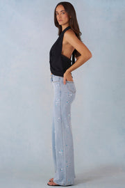 Oh Polly Mid-Rise Straight Jean Droit Denim Clair Fleurs