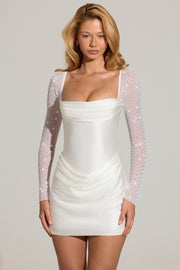 Oh Polly 15907 robe mini drapée blanche manches strass