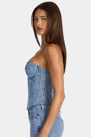 Oh Polly Tops 16521 top corset jean bleu denim stretch