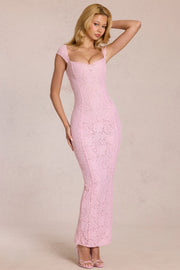 Oh Polly 15919 robe longue dentelle rose moulante