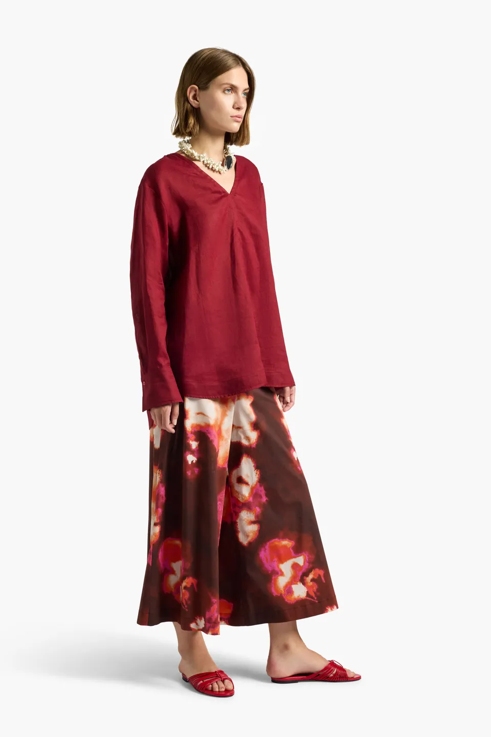 Liviana Conti Marilyn pantalon crop fleuri Bordeaux 40