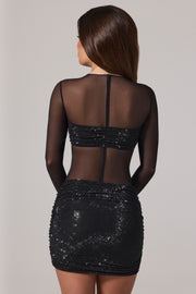 Oh Polly Embellished Noel Mini Robe Noire strass col montant