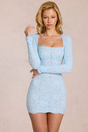 Oh Polly Darla 15400 mini robe dentelle bleu ciel manches longues