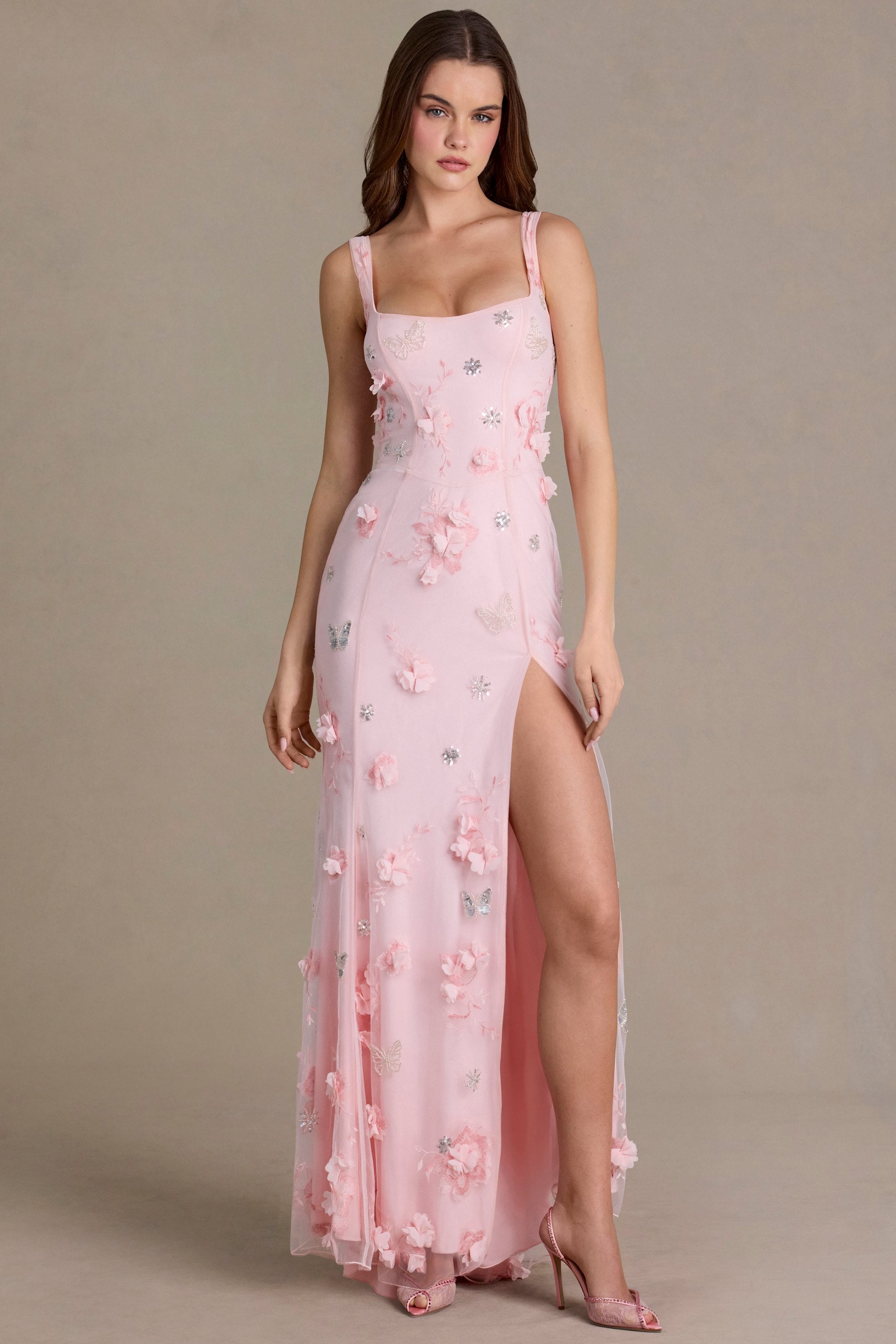 Oh Polly Embellished robe corset rose bébé 15734 longue