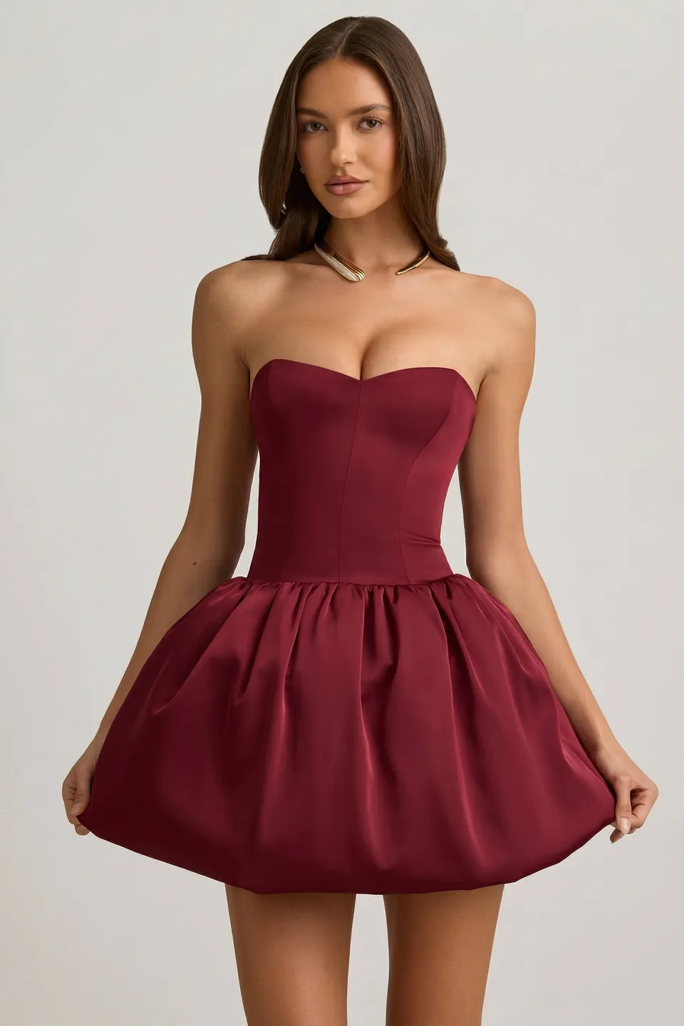 Oh Polly Gloriana Robe bustier satin convertible rouge vin