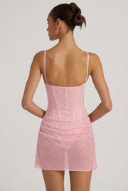 Oh Polly Connie 14052 Robe Mini Rose Strass Corset