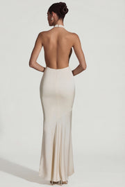 Oh Polly Desiree robe longue ivoire dos nu satin