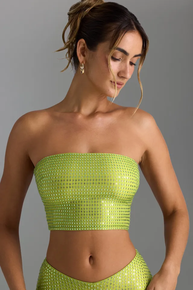 Oh Polly Nanaka Top bandeau strass vert poire dos nu