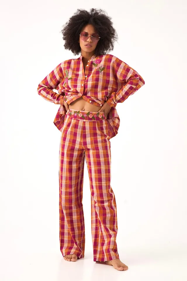 Chicosoleil Clarence pantalon large coton brodé
