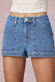 Oh Polly Beata short en jean bleu taille haute coton