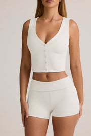 Oh Polly Leif short côtelé blanc modal dentelle