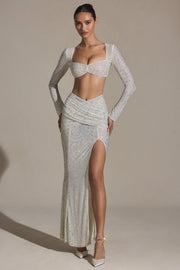 Oh Polly Embellished Jupe Longue Claribel Blanche Strass