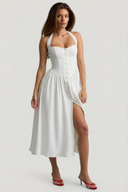 Oh Polly Orlena robe midi blanche boutonnée crêpe