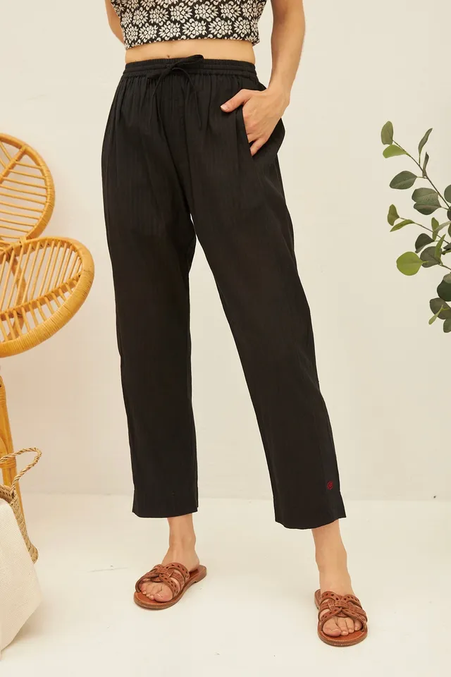 Chicosoleil Pantalons Bonao pantalon noir coton stripe