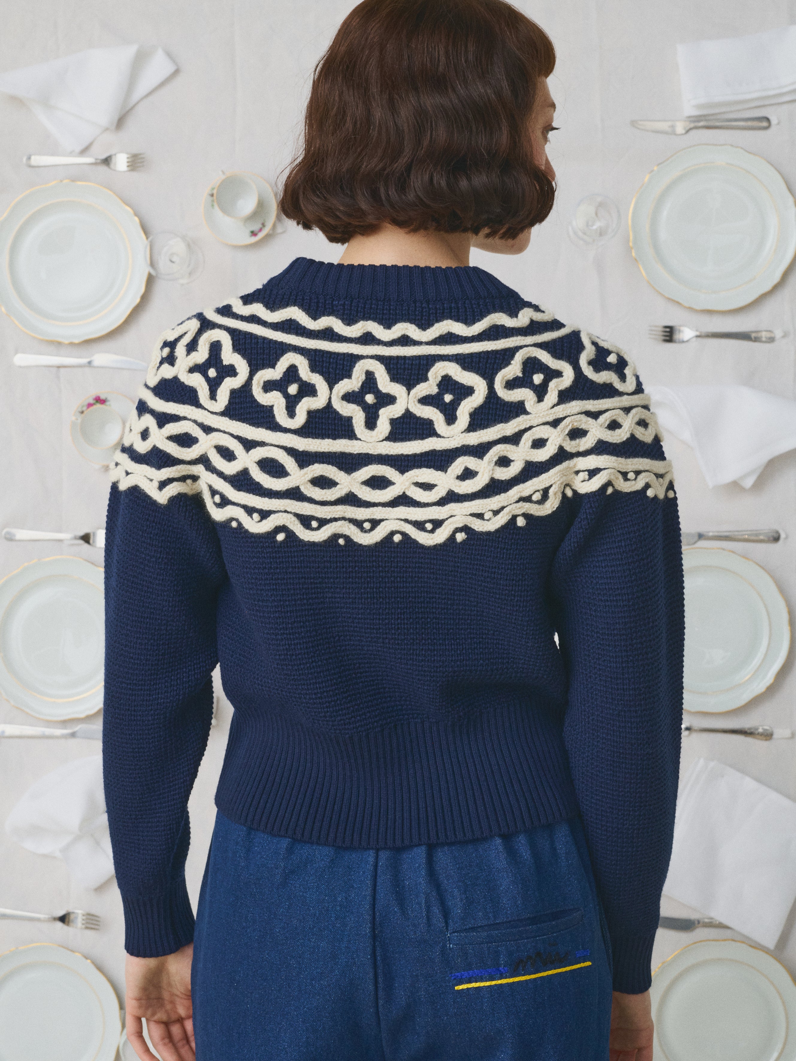 Mii à table Pull Rosalie La Chantilly pull laine crème marine