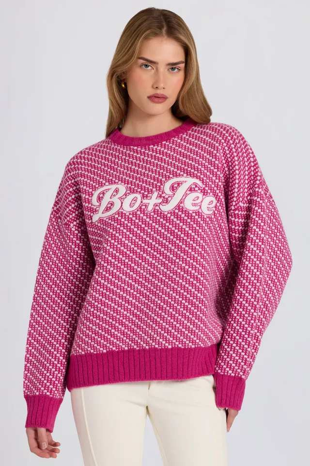 Oh Polly Knitwear Logo Pull Oversize Magenta