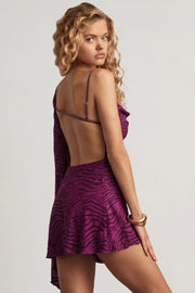 Oh Polly Angelie Devoré One-Sleeve robe violet baie jersey