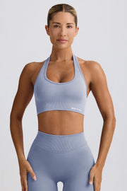 Oh Polly Define Luxe Halterneck brassière sport bleu gris maintien modéré