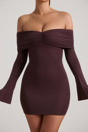 Oh Polly Dresses Thais Robe Mini Espresso Épaules Dénudées