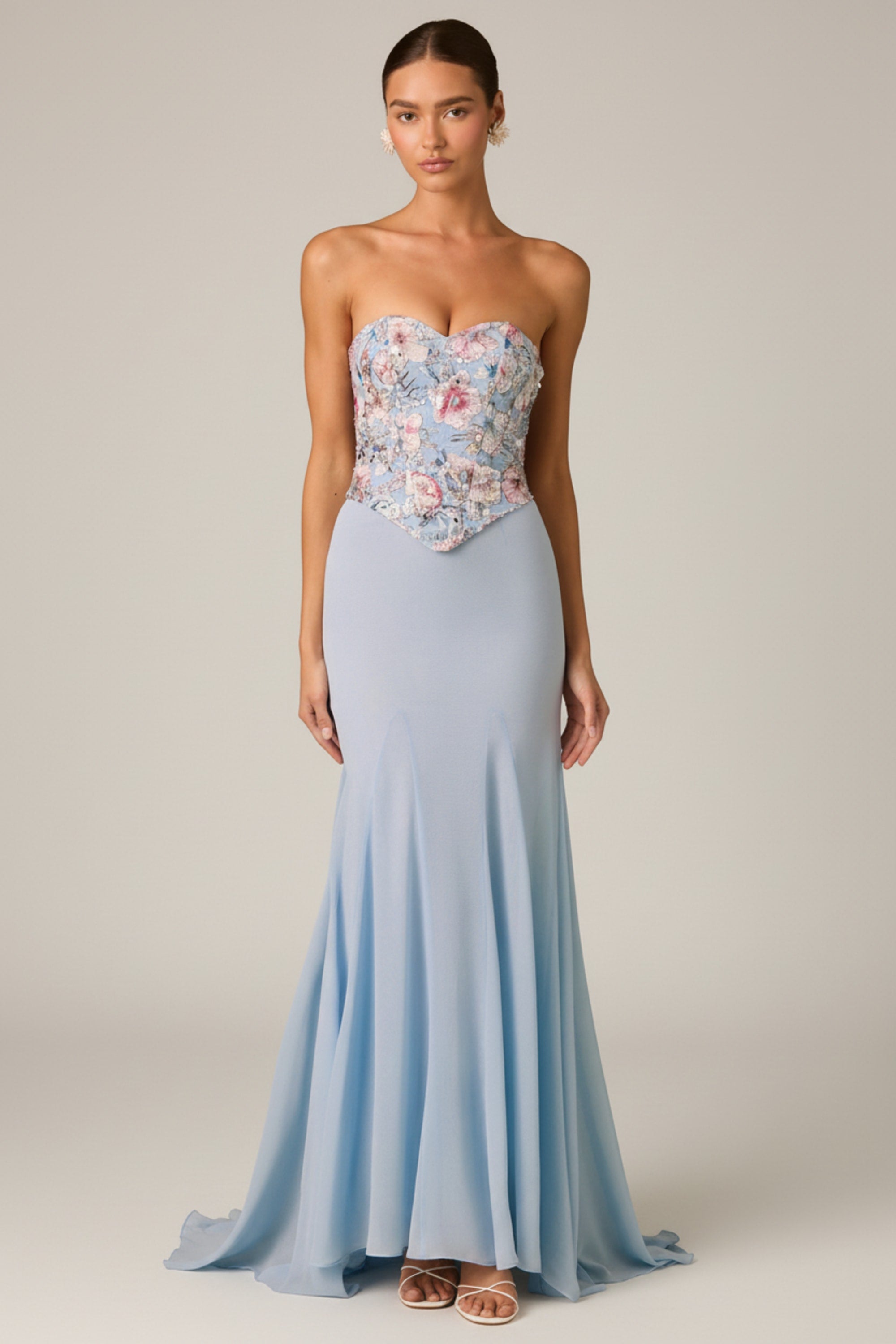 Oh Polly Lysana robe corset bleue fleurs sequins