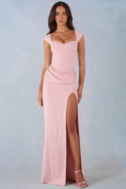 Oh Polly Elva Robe Maxi Rose Poudré Col Cœur Modal