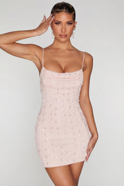 Oh Polly Seychelles robe mini rose blush col drapé