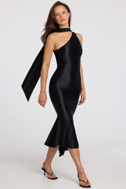 Oh Polly Shaya robe midaxi noire asymétrique foulard