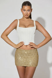 Oh Polly Embellished Jianna mini jupe dorée perles