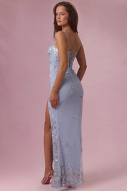Oh Polly Primara robe maxi corset bleu ciel brodée