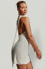 Oh Polly Henrietta Robe Mini Strass Blanche à Foulard